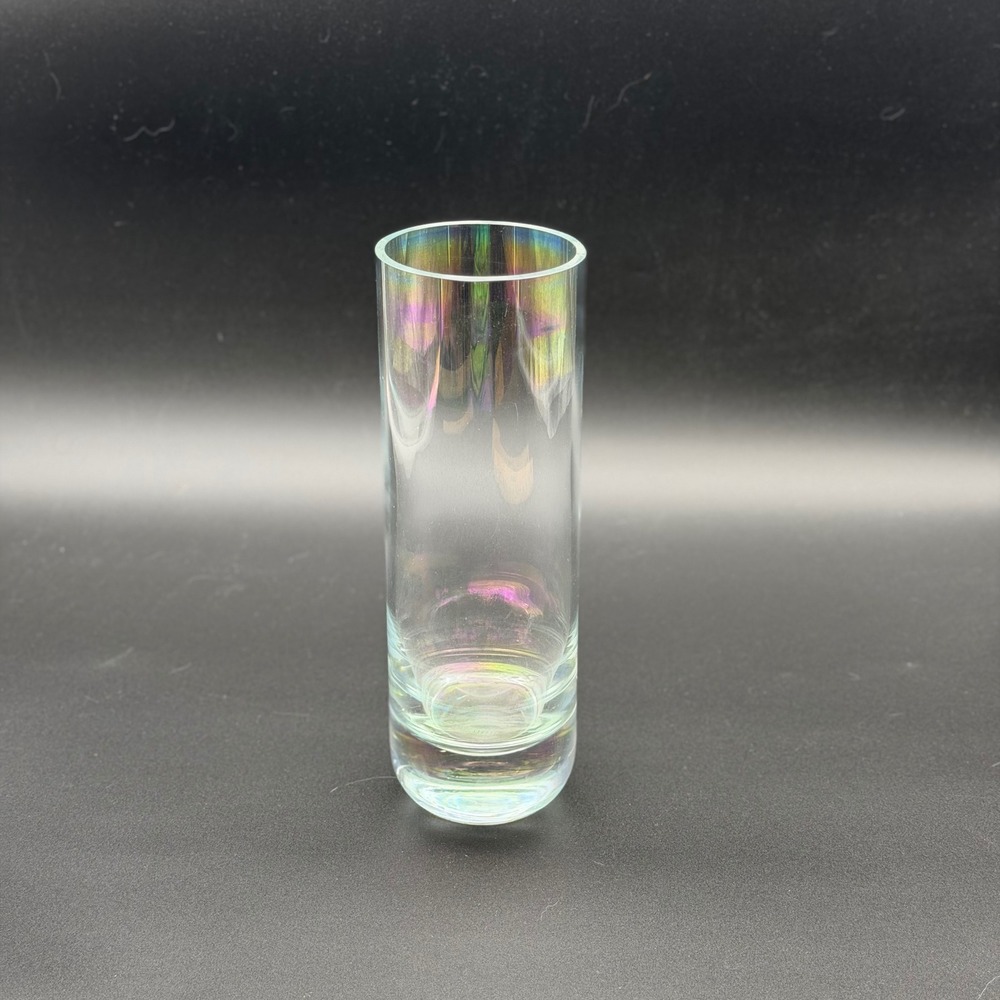 Krosno Iridescent Glass Cylinder Bud Vase Poland Rainbow Luster 10"